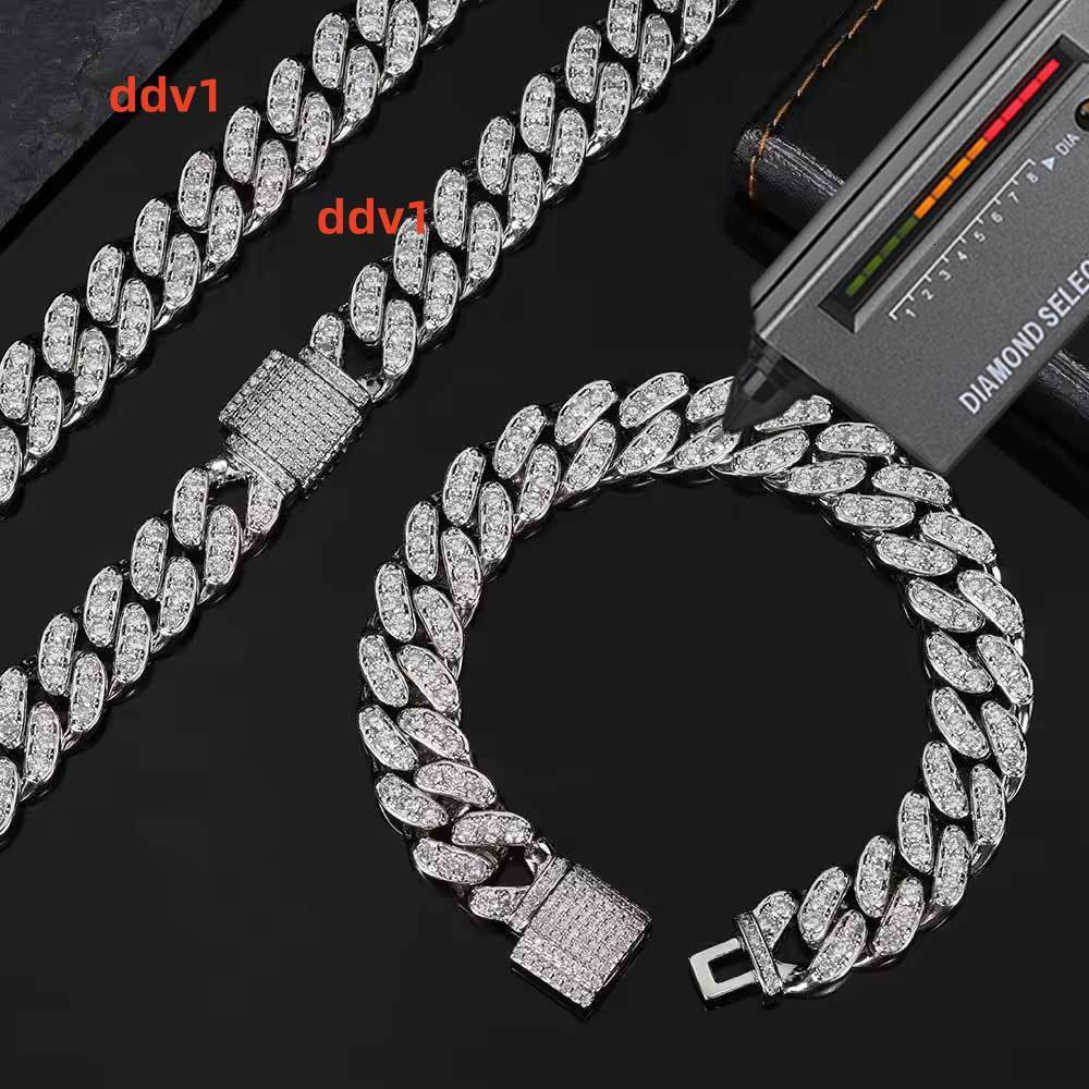 12mm Hip Hop Iced Out Cuban Link Necklace for Women Micro Pave Shiny Moissanite Cuban Chain with 925 Sterling Silver