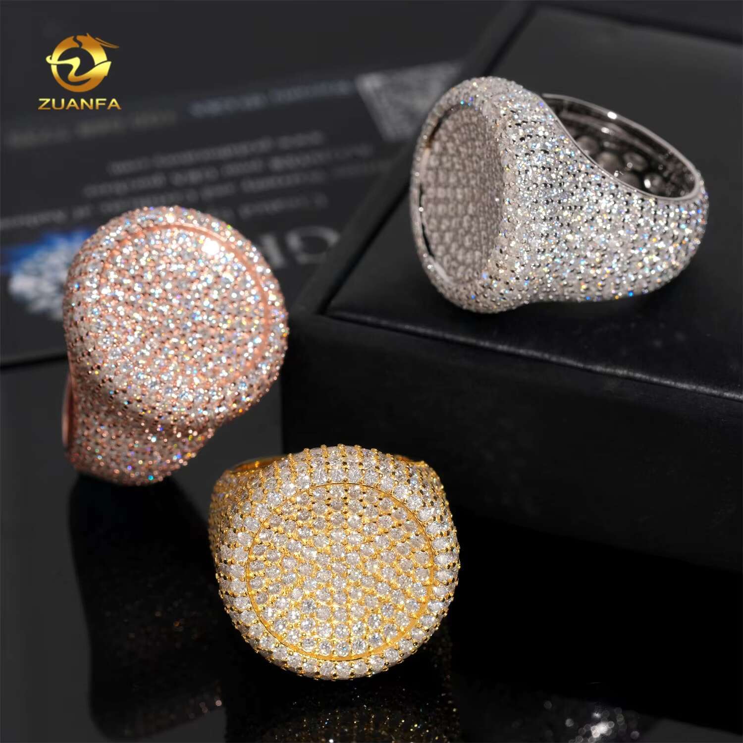 Hot Selling Wholesale Price Iced Out Jewelry Round Shape 18k Gold Plating Hip Hop Moissanite Diamond Ring