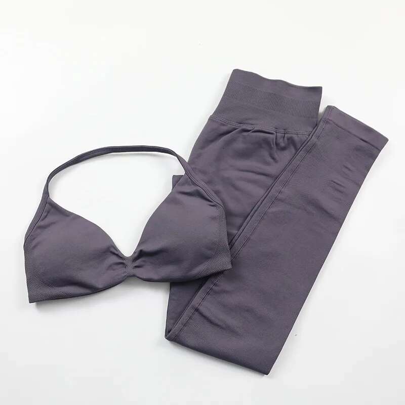 Impact Seamless Yoga Set Women 2 Pcs Scrunch Leggings Rouched Halter Sports Bra Workout Clothes Woman Gym Suit
