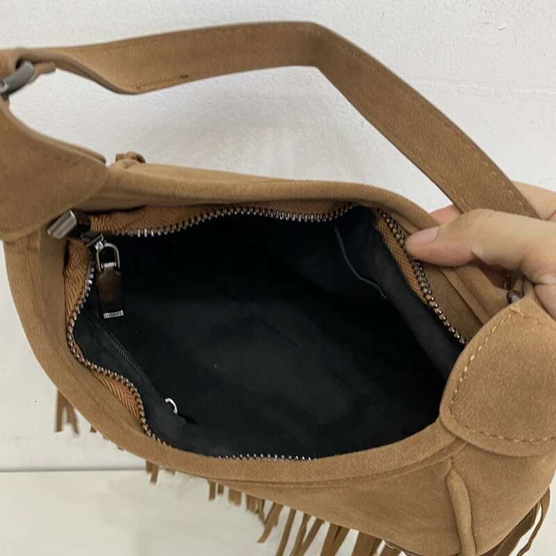 Bohemian Faux Suede Saddle Bags For Women Designer Handbags And Purses 2024 New In Vintage Tassel Small Underarm Shoulder