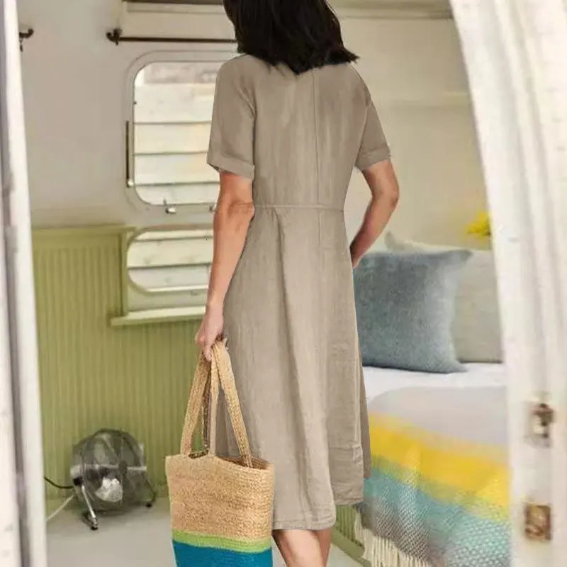 Fashion summer dress womens cotton linen sun skirt casual short sleeved vest high waisted 250409