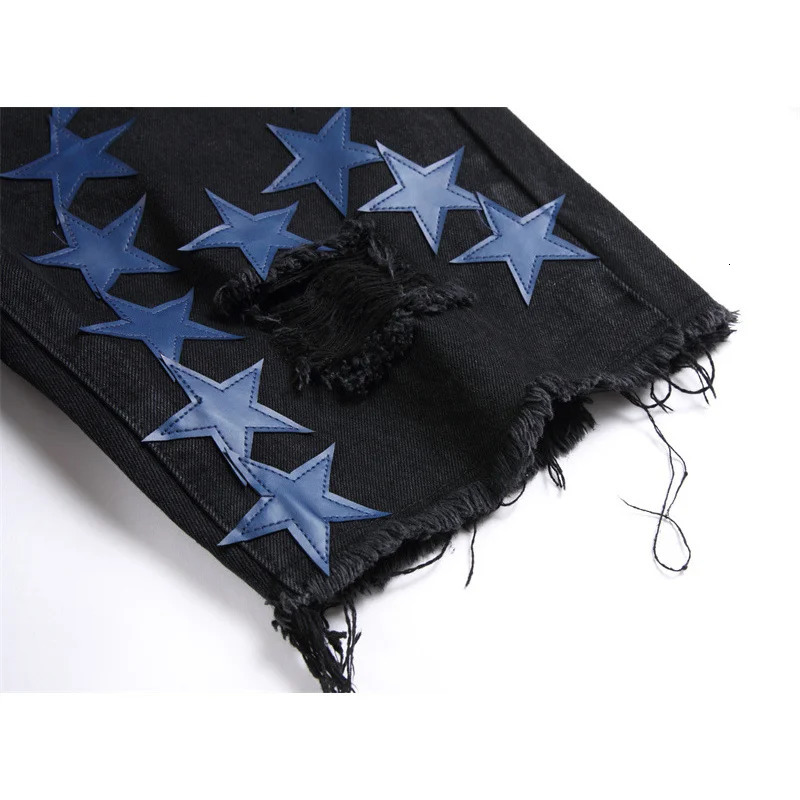 Summer Hip Hop High Street Pentagram ed open top denim shorts suitable for men fashion s thin and loose casual 250409