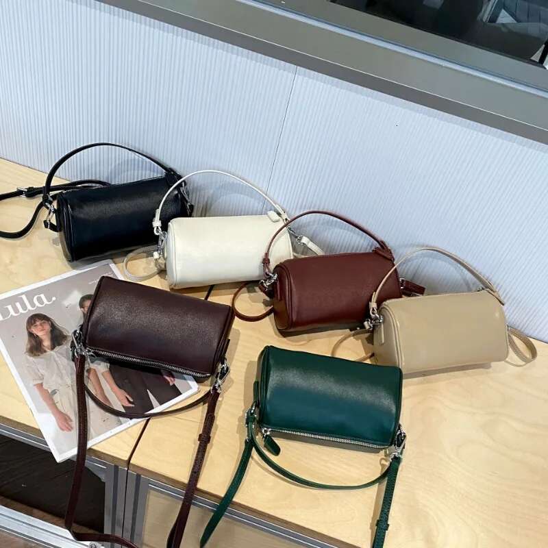 Ladies' Cowhide Shoulder For Women Crossbody Fashionable Simple And Practical Soft Leather Barrel Shaped Phone Bag