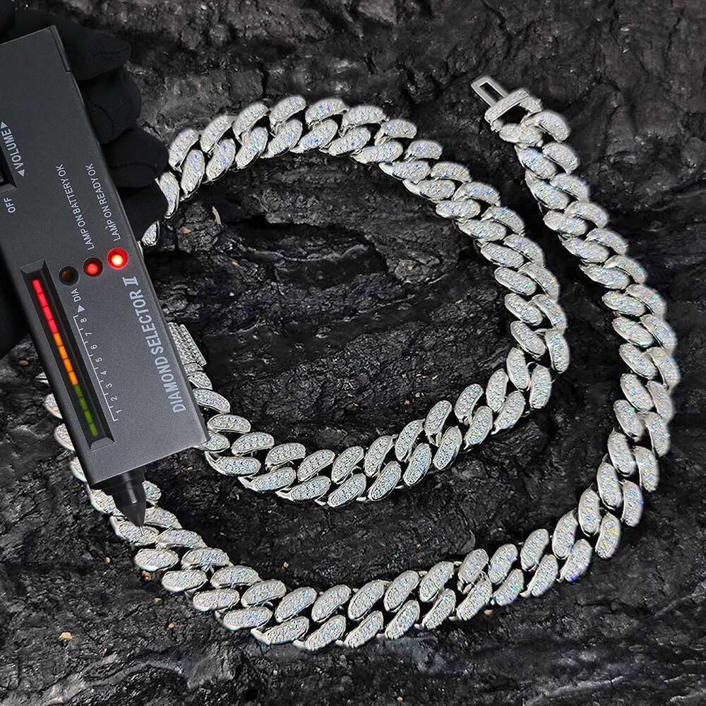 Hight Quality Moissanite Cuban Chain 12MM Iced Out Two Row VVS Diamond Cuban Link Chain Hip Hop Jewelry For Men Women