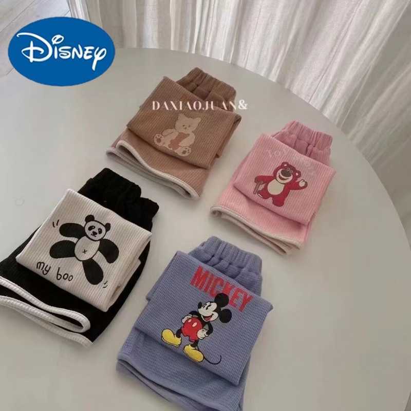 Disney Childrens clothing mens and womens Waffle suit 2024 summer outfit Korean version western-style cartoon casual vest shorts cartoon two-piece set