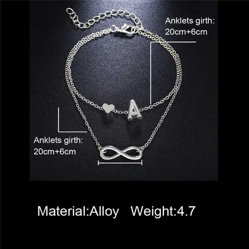 Boho Initial Anklet Heart Infinity Silver Color Ankle Bracelet on Leg Chain 26 Letter Anklets For Women Ankle Beach Foot Jewelry Z250408