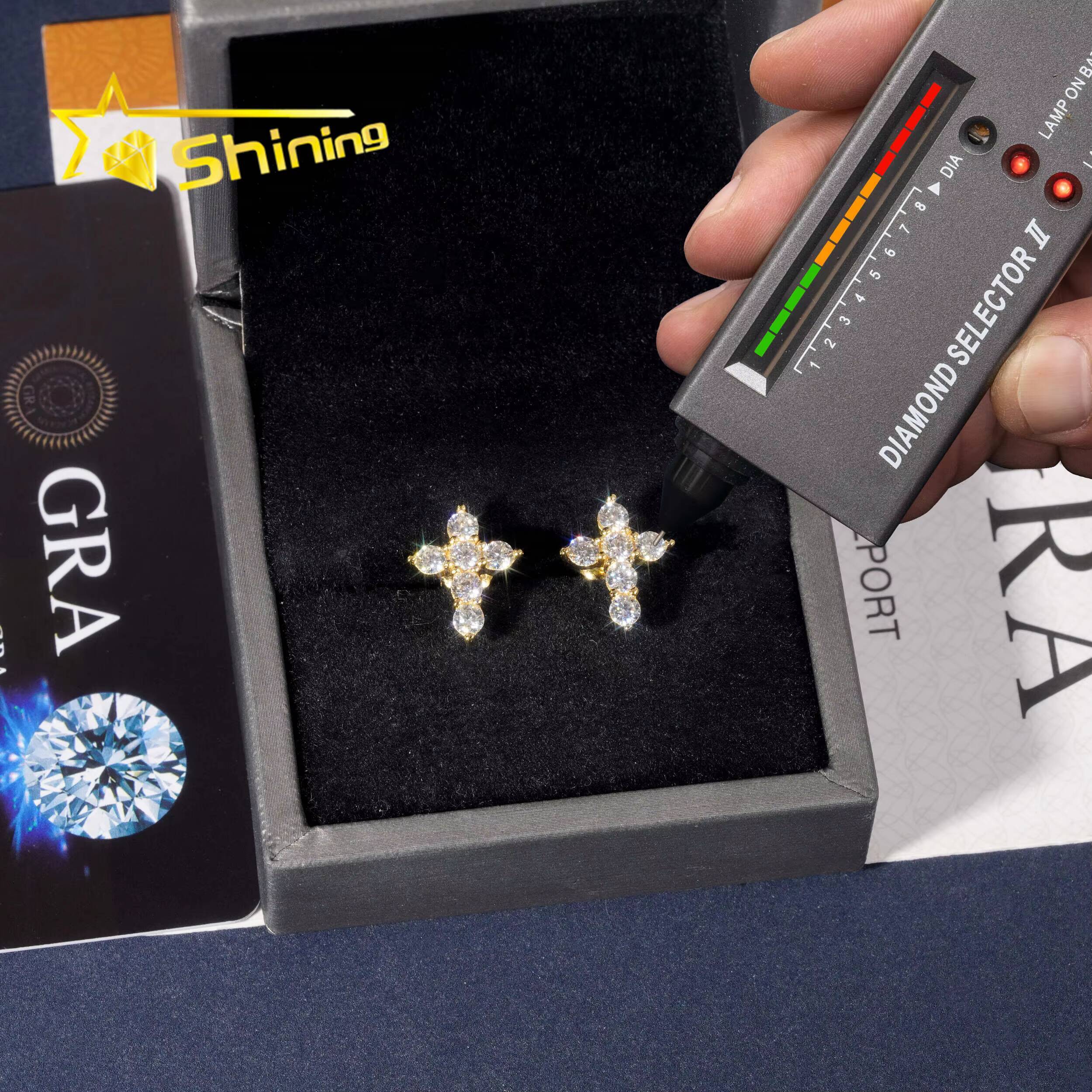 Popular Men Women Stud Earrings GRA Certificated Screw Back Cross Moissanite Earrings Hip Hop Jewelry Silver 925 Earrings