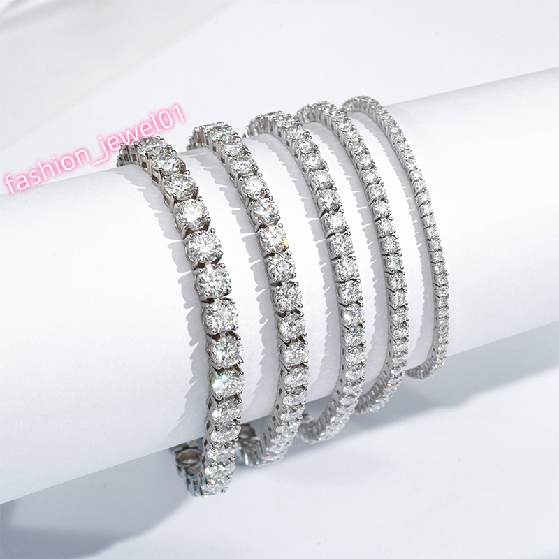 Hiphop Women Bracelet Jewelry 2mm 3mm 4mm 5mm 6mm Round Cut S925 Silver Moissanite Tennis Bracelet