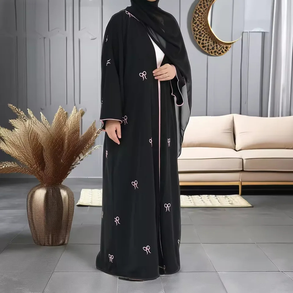 Latest humble cardigan black Islamic Abaya womens wholesale ed bow kimono Nida summer n Dubai Muslim 250409