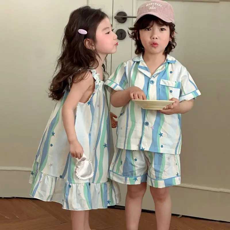 1-10 years old summer new brother and sisters dress girls cotton evening dress boys T-shirt+shorts 2PCS family suit S2548