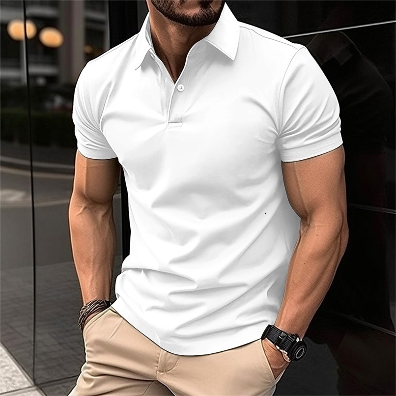 Mens Sports Korean casual trend slim fit short sleeved silk cotton collar solid color t-shirt POLO shirt polo 250408