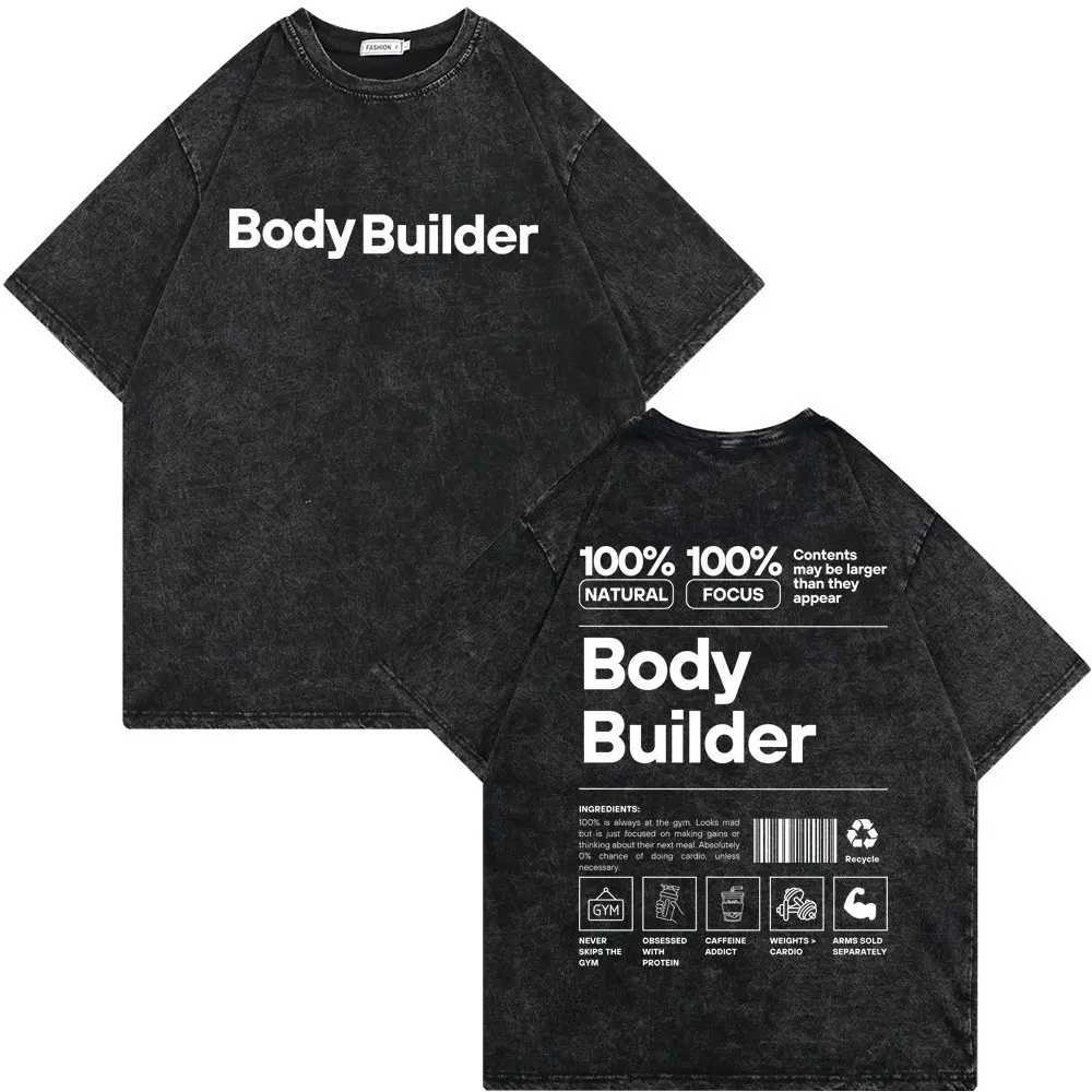 Retro washed old skeleton gym pump cover T-shirt for men oversized T-shirt for men fun fitness sports T-shirt for menXJ250409