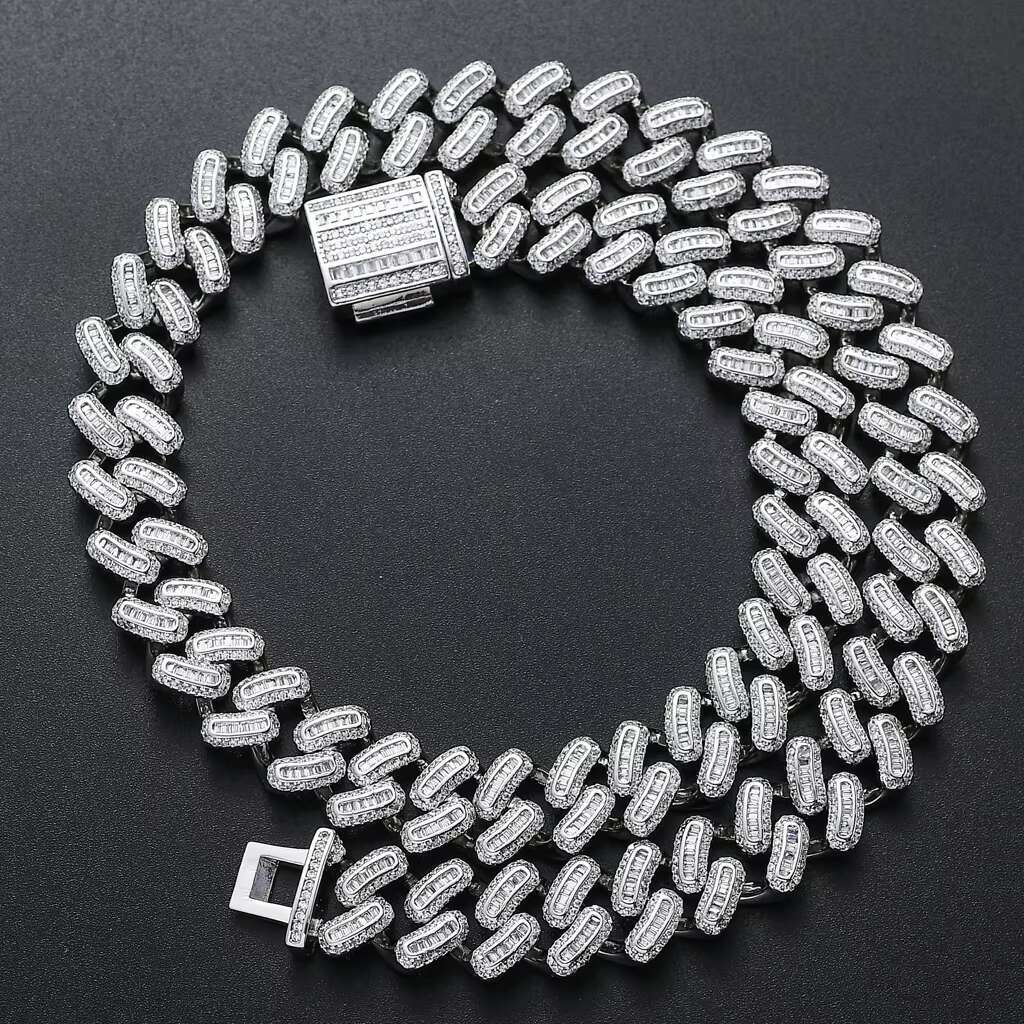 15mm Hot Wholesale Custom 14k Gold Men Women Hiphop Vvs Moissanite Iced Out baguette Cz Diamond Miami Cuban Link Chains Necklace
