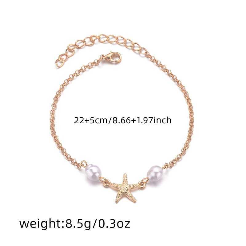 Fashion Simple Starfish Beaded Anklet for Women Mental Star Heart Imitation Pearl Foot Bracelet Minimalist Jewelry Vacation Gift Z250408