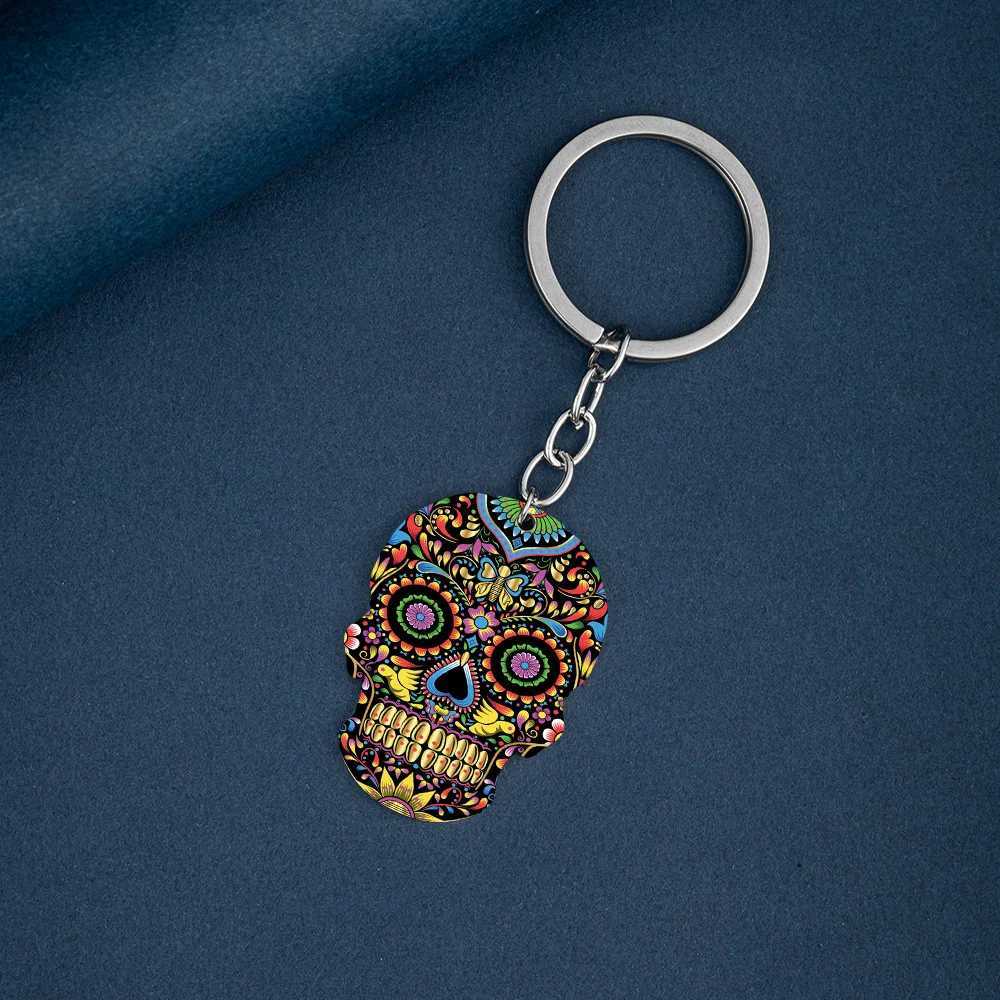 HNSP Stainless Steel Gothic Skeleton Keychain Charm Pendant Necklace Halloween Gift Box for Men and WomenXJ250409