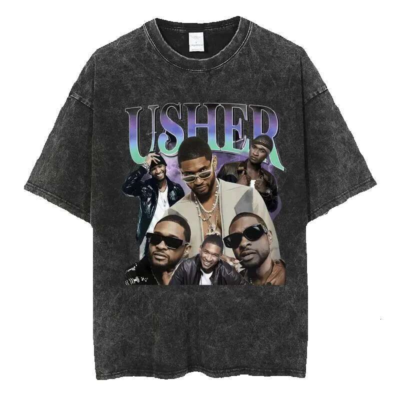 Usher Past, Present, Future 2024 Tour Washed Hip Hop Retro Haruku Men's and Women's Bulk High Quality Cotton Street T-shirt