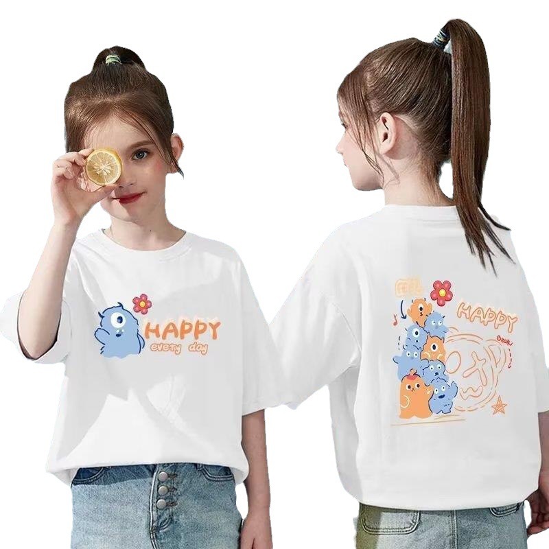 Ddmyshoesvip Girls Short Sleeved T Shirt New Children S Cute Cartoon Print Versatile Academy Style Summer Dress With Half Sleeves For Big Kids