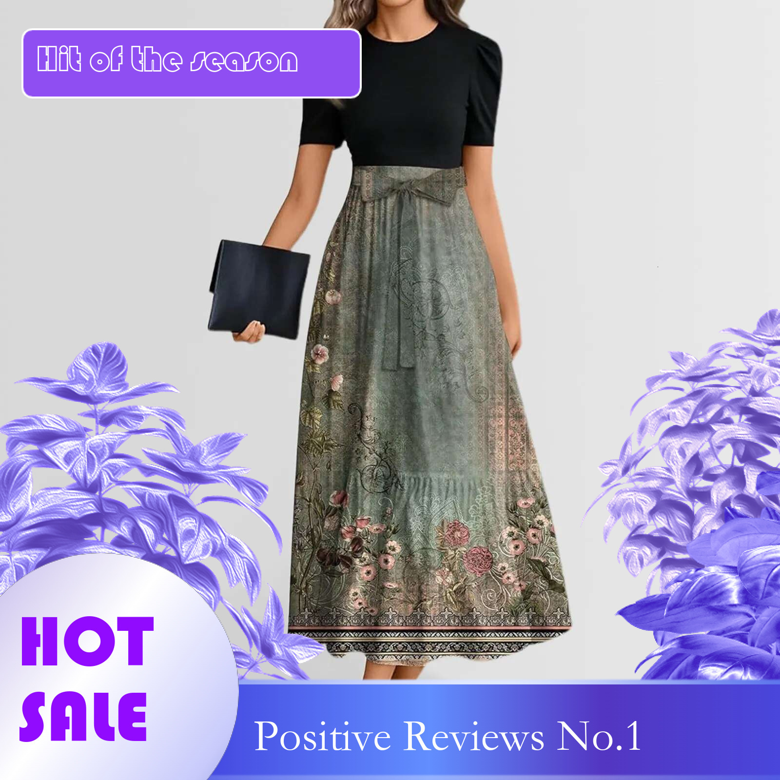 Dongdumaoyi Women S Summer Floral Print Dress Short Sleeve Elegant Round Neck Back Zipper Casual Dresses For