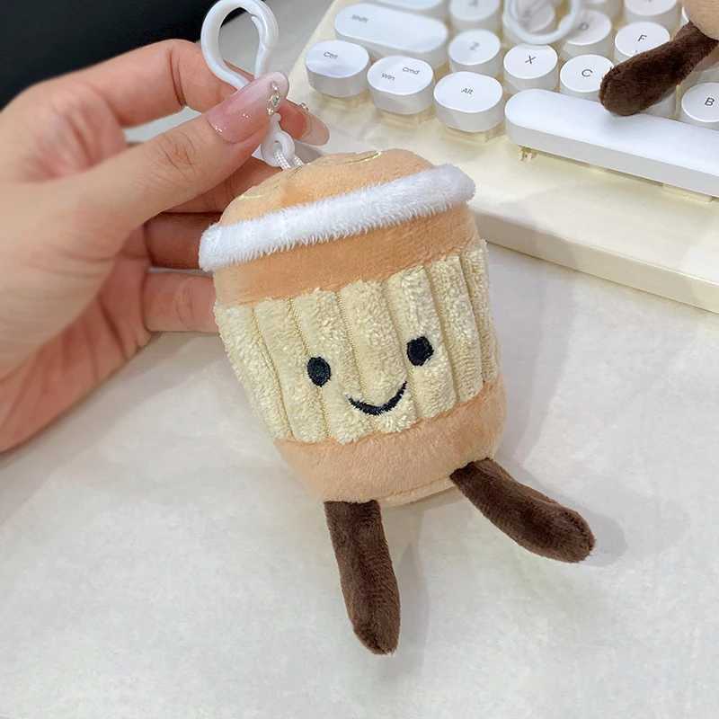 11cm * 7cm/4.3in * 2.8in cartoon coffee cup plush keychain cute bag pendant Kaii fluffy filled doll keychain Birtay gift trendXJ250409