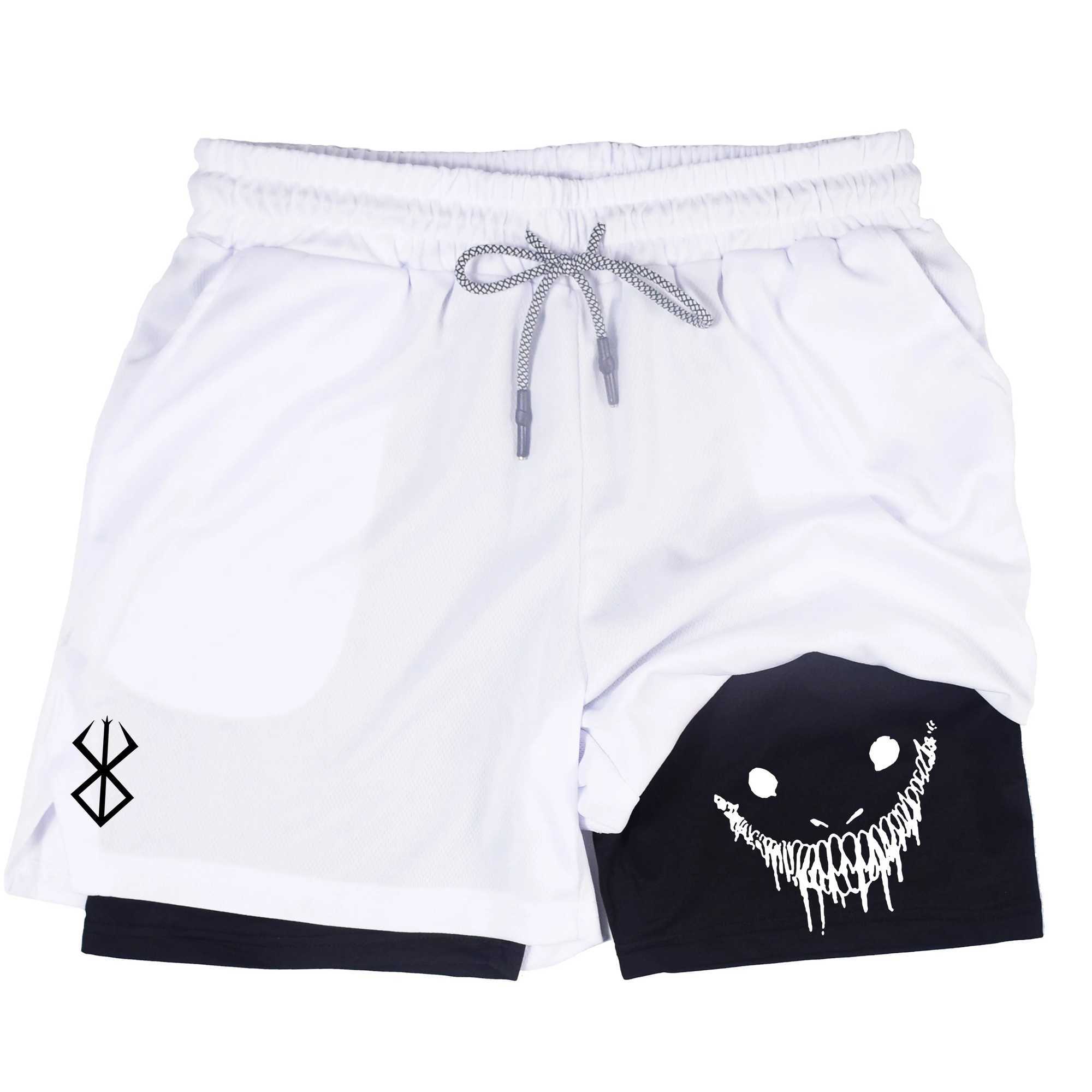 Mens compression gym shorts boxing printed sports pants double layered quick drying basketball beach muscle fitnessC250409