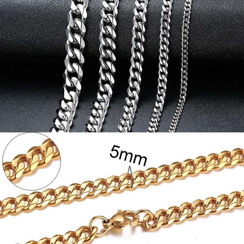 Vnox Cuban Chain Necklace for Men WomenBasic Punk Stainless Steel Curb Link Chain ChokersVintage Gold Color Solid Metal Collar