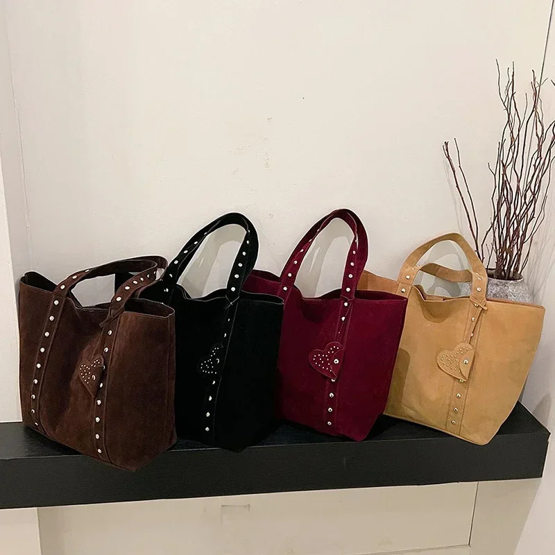 Fashion Suede Sewing Thread Solid Color Shoulder Bags Retro Versatile Commute Simplicity Single Womens Handbag 250408