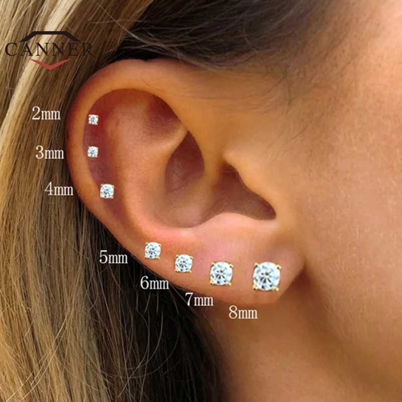 CANNER 2/3/4/5/6/7/8mm 925 Sterling Silver Small Zircon Crystal Stud Earrings for Women Mini Piercing Earring Jewelry Pendients Z250408