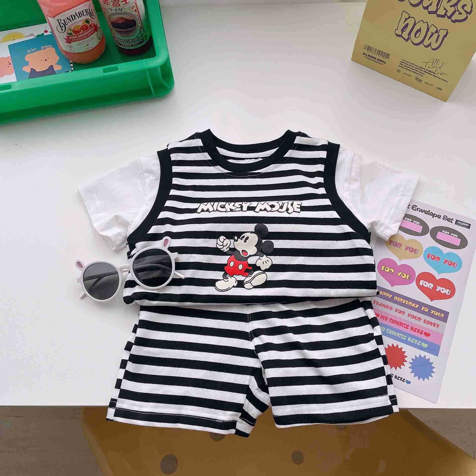 Disney 2022 Summer New Boys Striped Mickey Set Two Piece Set 87205XJ250409