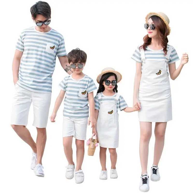 Family clothing set couples clothing summer striped suit boys clothing set womens clothing girls dresses family styling mom and me S2548