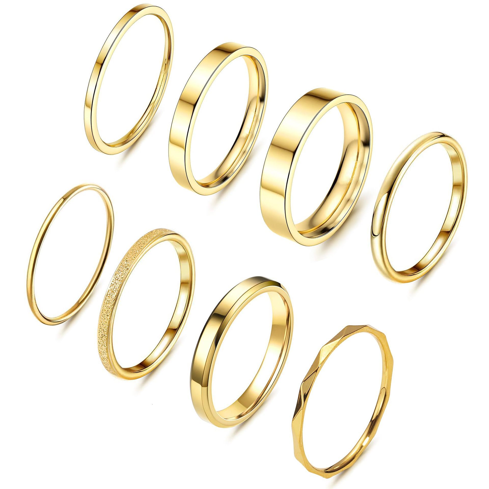 Hot selling eight piece women's exquisite titanium steel minimalist stacked thin plain ring set