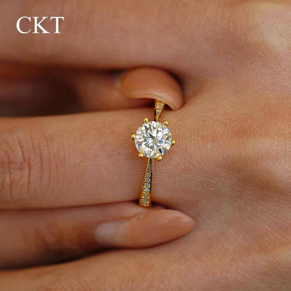 100% Real 18k Gold Ring Moissanite 1ct With Certificate Luxury Wedding Jewelry For Women Summer Engagement Gift Non Tarnish