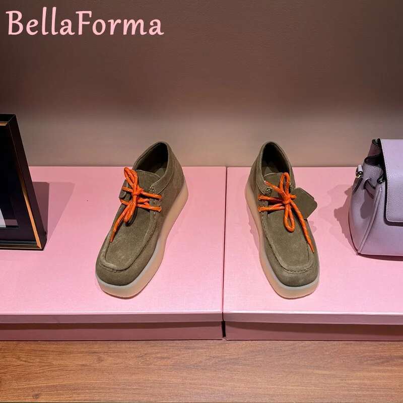 Women's Thick-Soled Square Toe Ankle Boots Warm Comfortable Color Matching Laces Simple Preppy Style Casual Retro Oxford Shoes