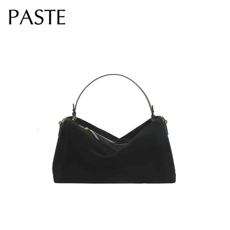 2024 Winter Matte Suede Leather Tote High-End All-Match Cowhide Pillow Shoulder For Women Chic Large Ladies Hand Bag Black