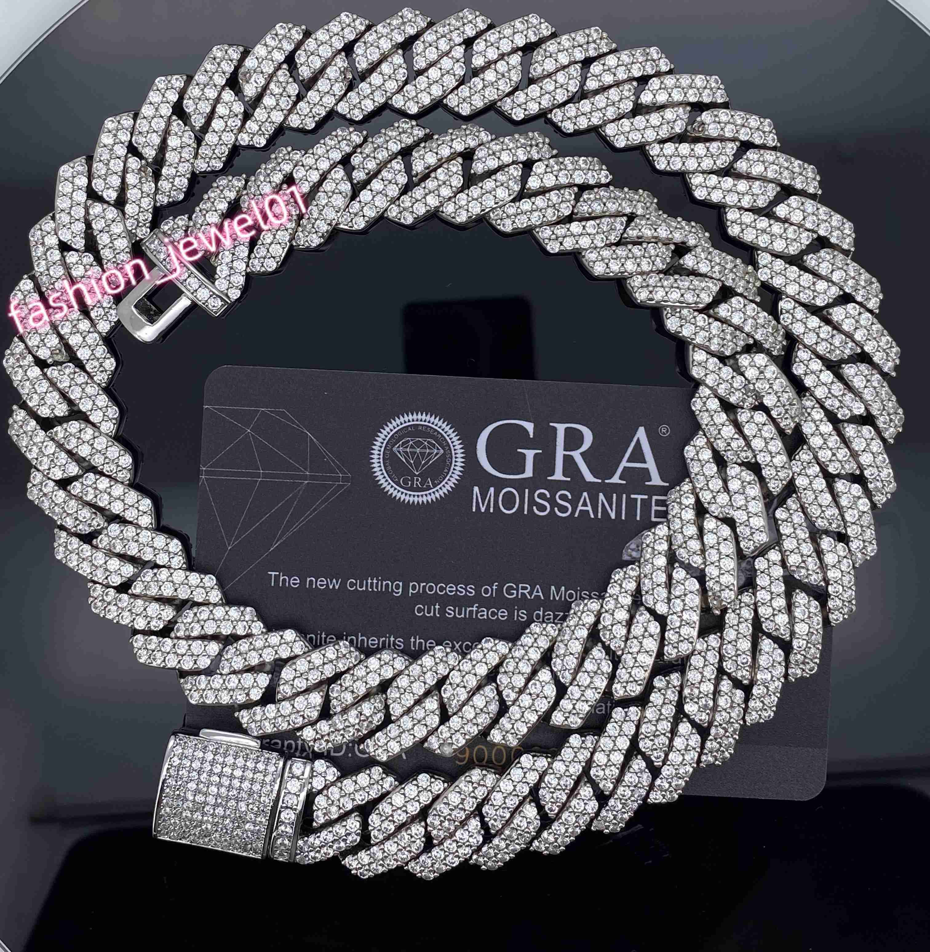 Fashion Rappers Jewelry VVS Moissanite Diamond Iced Out 14mm 20inches Cuban Link Chain 925 Sterling Silver Necklace Jewelry