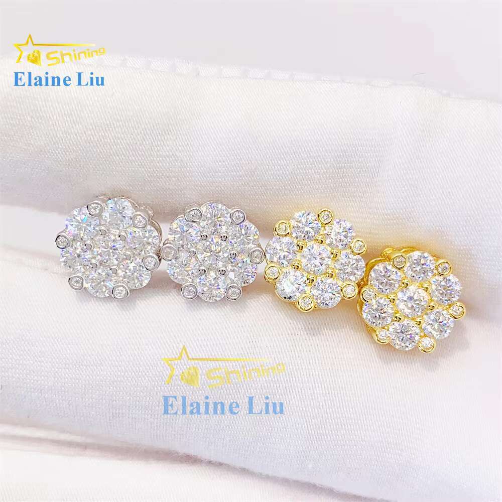 High Quality 925 Sterling Silver Bling Fashion Diamond Hip Hop Iced Out White Vvs Moissanite Flower Stud Earrings