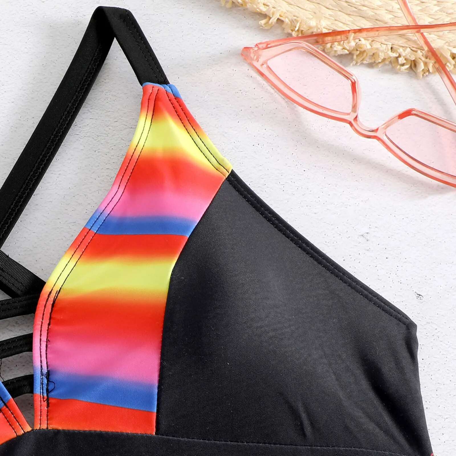 Dongdumaoyi Womens Bikini Sets Triangle Sexy Swimsuit Color Block String Two Piece Bathing Suit High Waisted Set Woman Beach