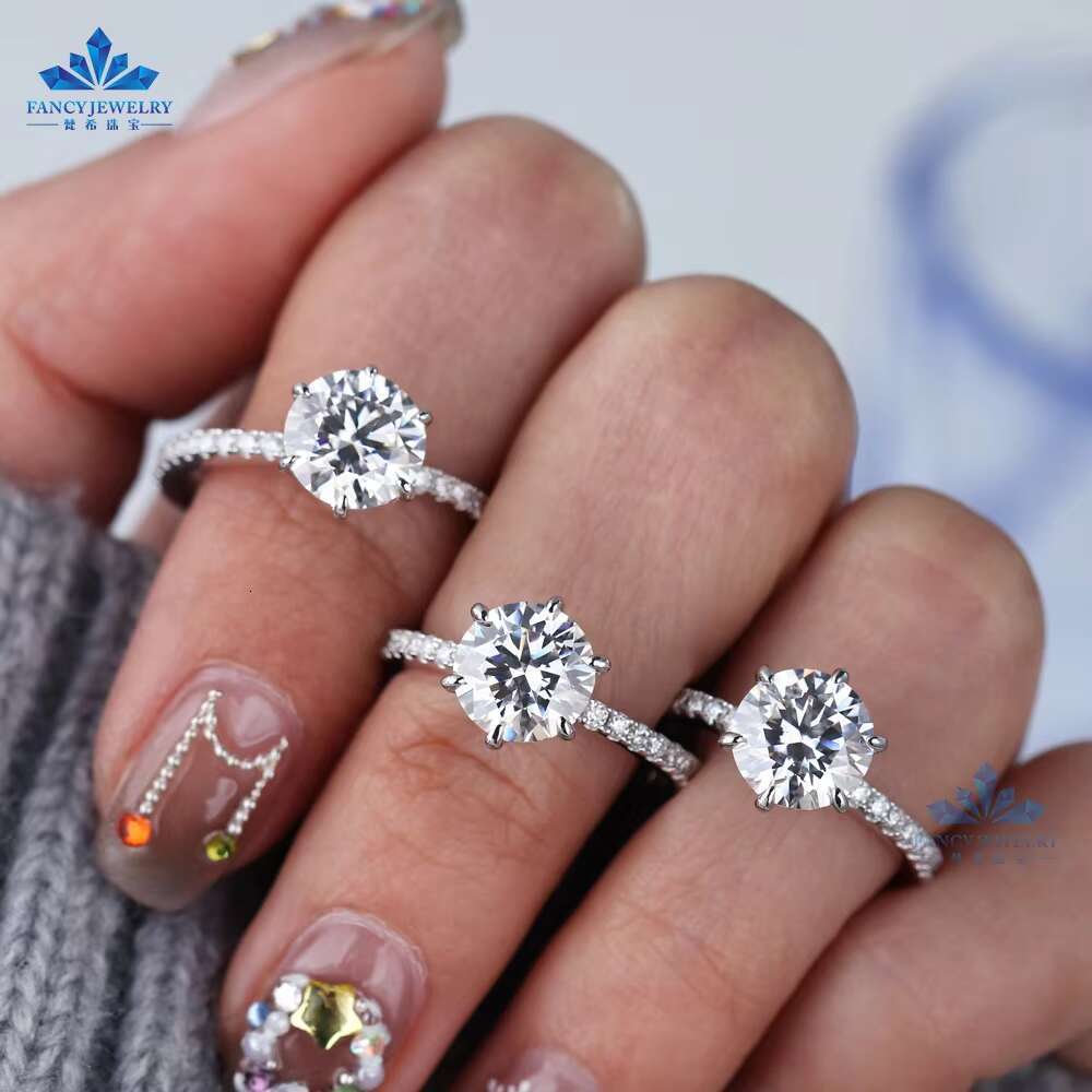 Classic 6-Claw 925 Sterling Silver Gold Plated GRA Certified Moissanite Ring for Parties Wedding Jewelry Gift