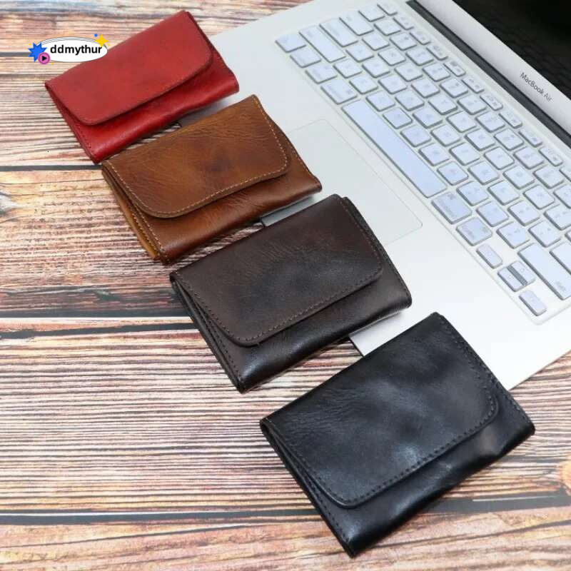 Genuine Leather for Men Women Vintage Handmade Short Credit Card Case Purse with Coin Pocket Small Slim Wallet Male ddmythur
