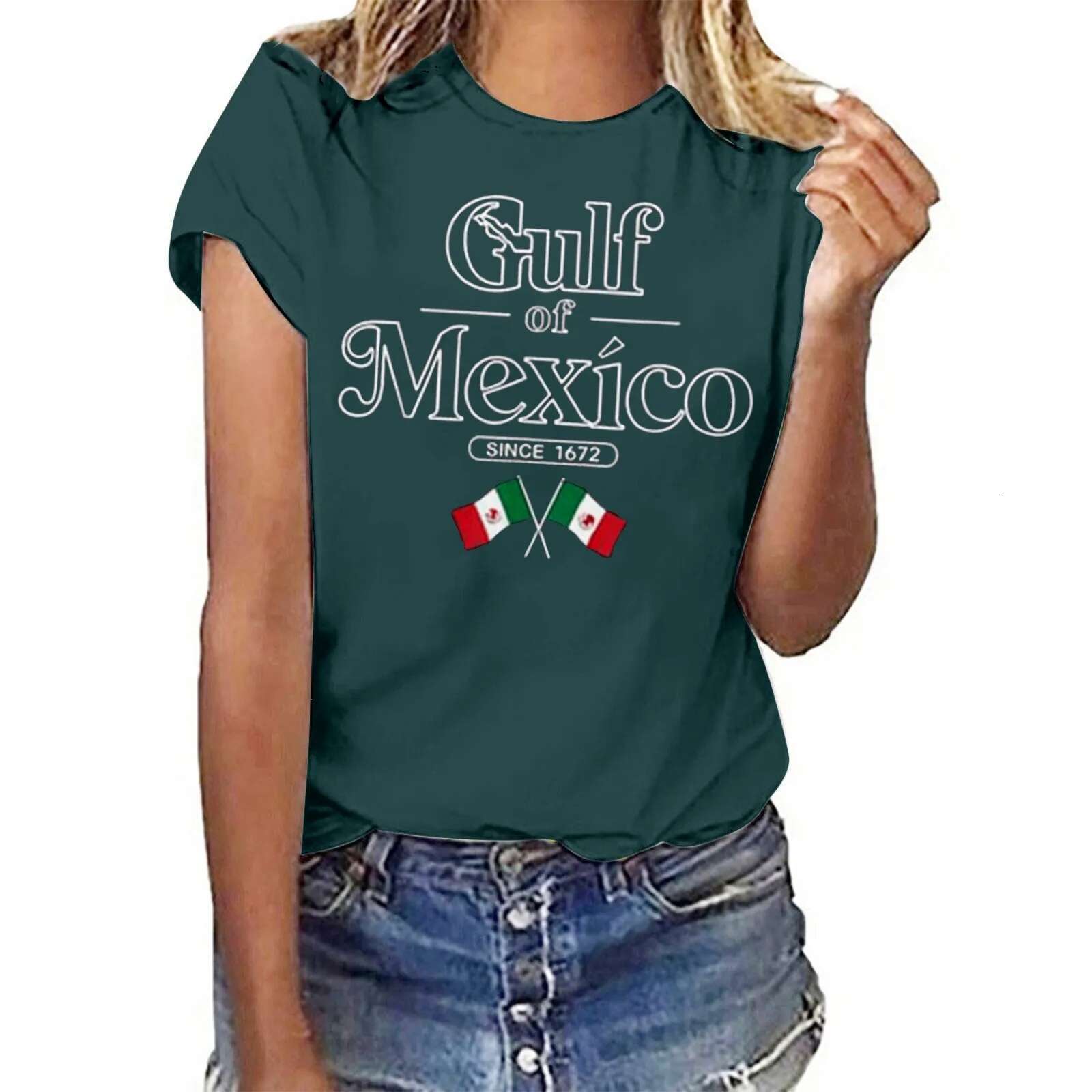 Dongdumaoyi Gulf Of Mexico Since T Shirt Women Funny Beach Tops Summer Vacation Clothes Short Sleeve Tee Mexican Flag Graphic Outfit Shirt