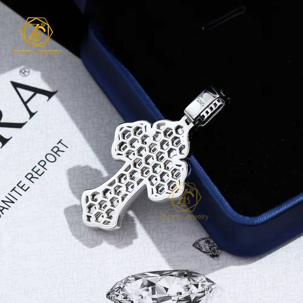 Custom Moissanite Cross Pendant White Gold Plated 925 Sterling Silver Baguette Diamonds Ice Out Hiphop Men Pendant
