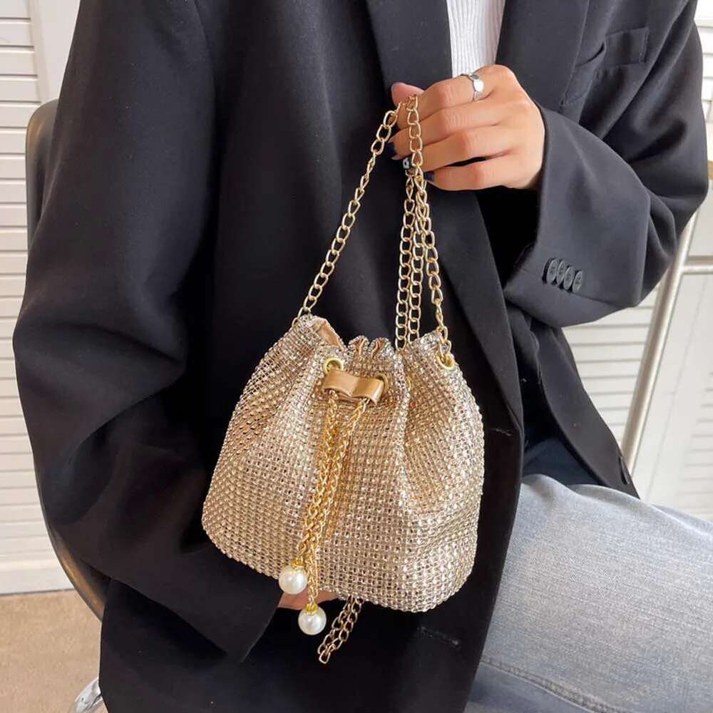 Women Shoulder Solid Color Rhie Glittering Satchel Drawstring Shinny Sg Purse Dinner Party Bag