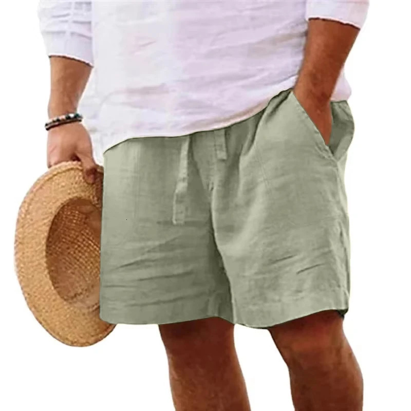 mens solid color short lightweight sports pants linen beach shorts jogging 250409
