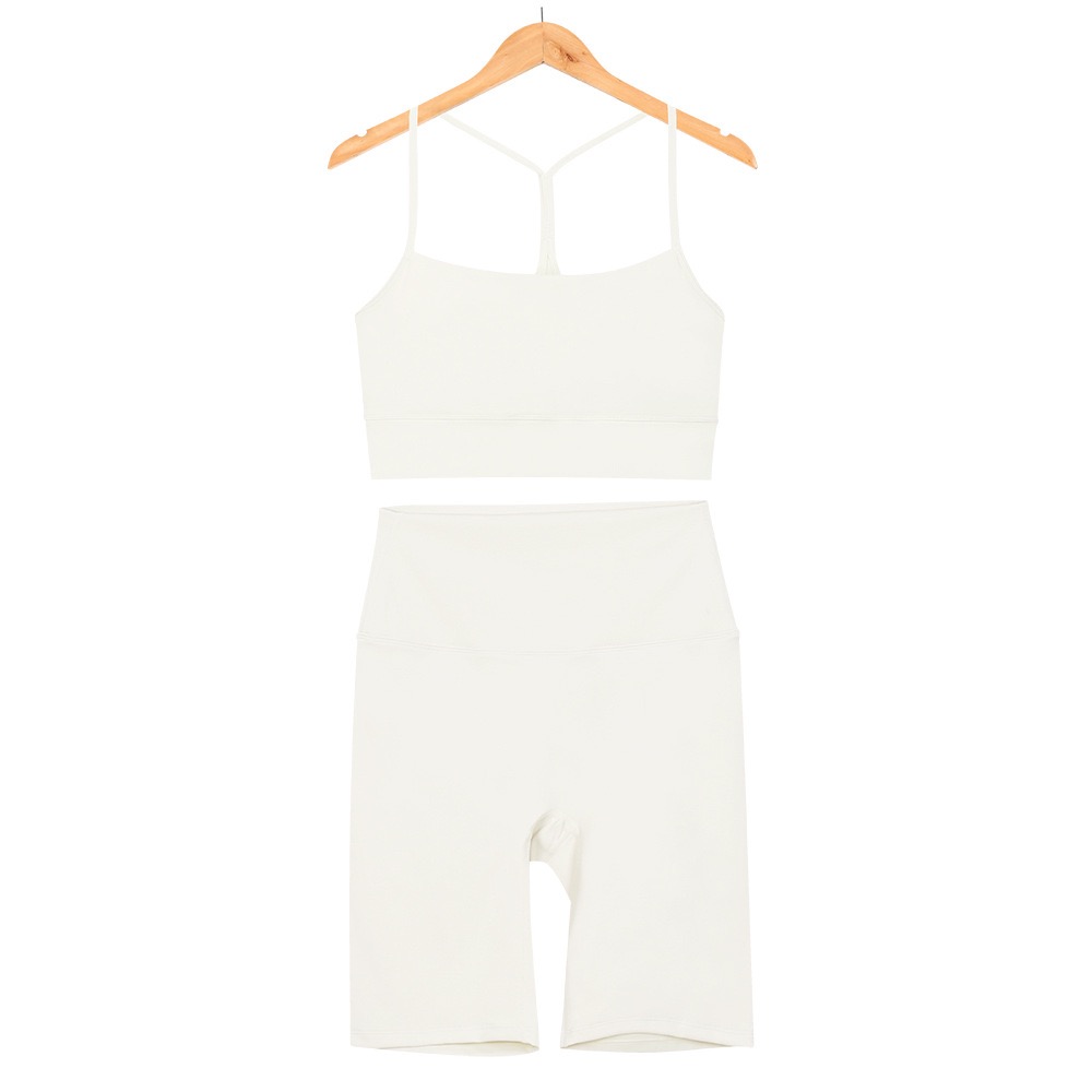Women's yoga wear set five-point Y sports set vest underwear Women's fitness nude bra Beauty back Yoga wear running set