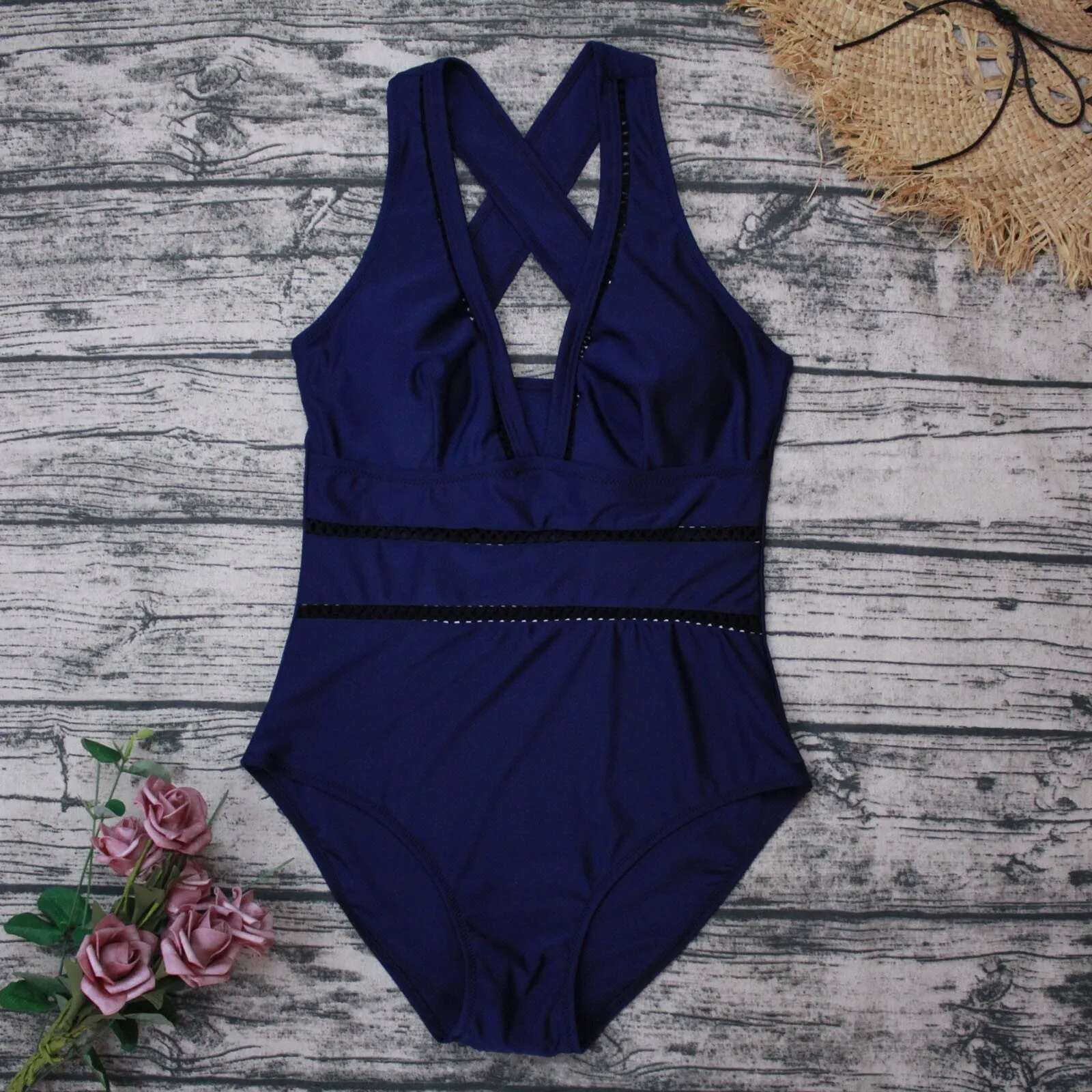 Dongdumaoyi Swimwear Women One Piece New Sexy Mesh Patchwork Swimsuit Female Deep V Neck Bathing Suit Beach Wear Push Up Monokini Swim