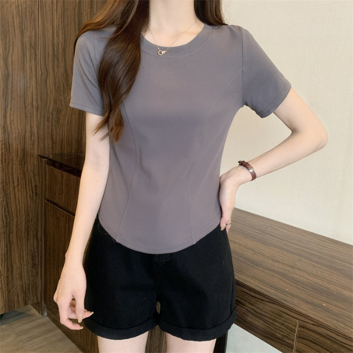 2025S Designer Women S T Shirt Summer New Slim Fit Sleeved T Shirt Women S Design Sense Short Pure Desire Irregular Hem Curved Top