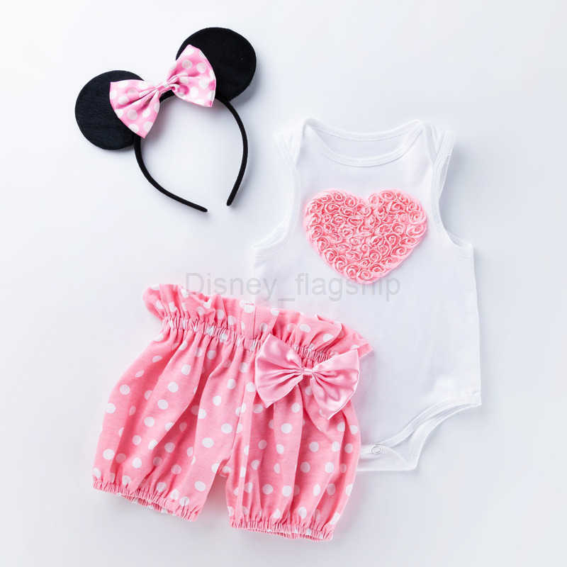 Disney Childrens clothing baby girl cartoon heart white sleeveless shirt polka dot shorts set baby outfitXJ250409