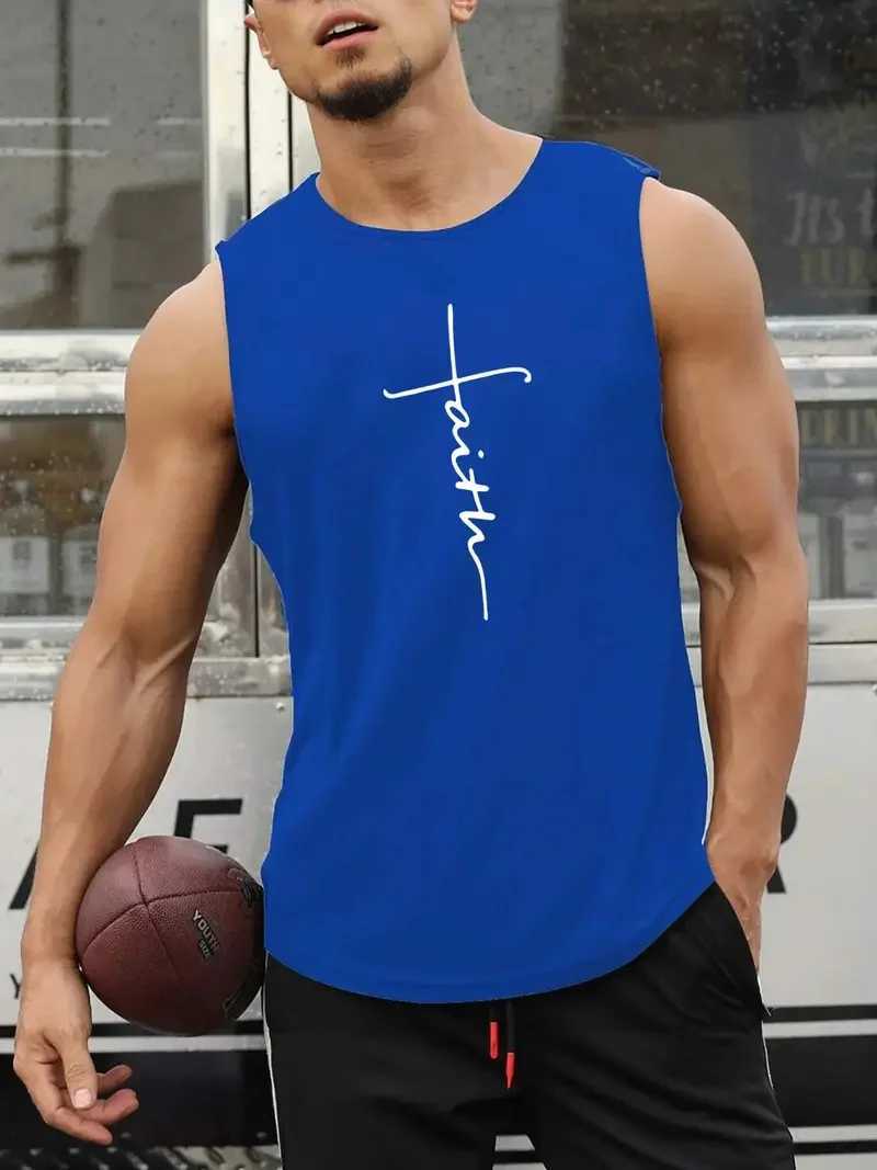 Summer Simple Letter Printing Mens Round Neck Tank Top Sleeveless Muscle Fitness Gym Exercise Training Sport Plus Size Tank TopXJ250409