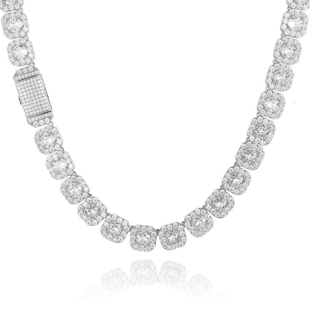 Hip hop Platinum Copper Plated Zircon Geometric 10mm/12mm Ice Out 3A CZ Fully Inlaid Charm Tennis Chain Necklace for Men