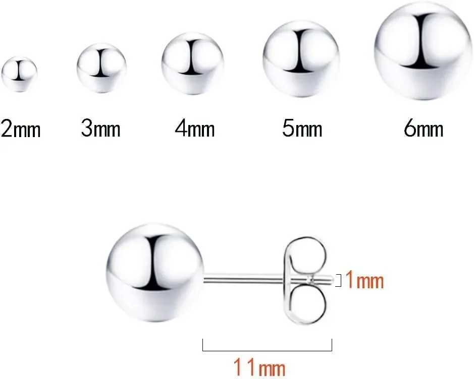 925 Sterling Silver Stud Earrings for Women Sterling Silver Earrings Multiple Piercings 5 Pairs Earrings Set 2mm 3mm 4mm 5mm 6mm Z250408