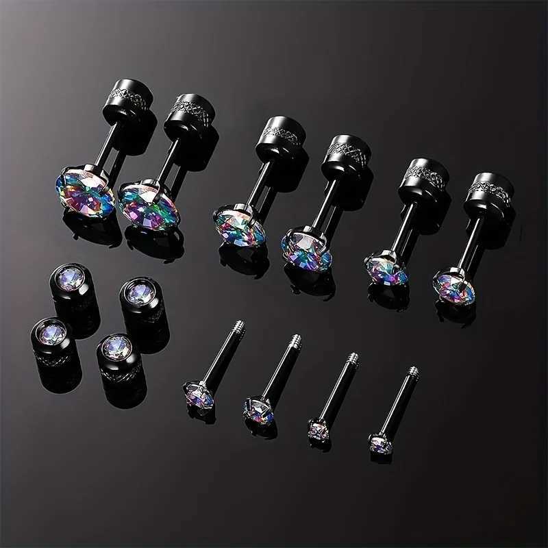 1pair Fashion Hypoallergenic Black Rainbow Cubic Zirconia Titanium Steel 4 Prong Spiral Design Stud Earrings for Men Women 2-6mm Z250408